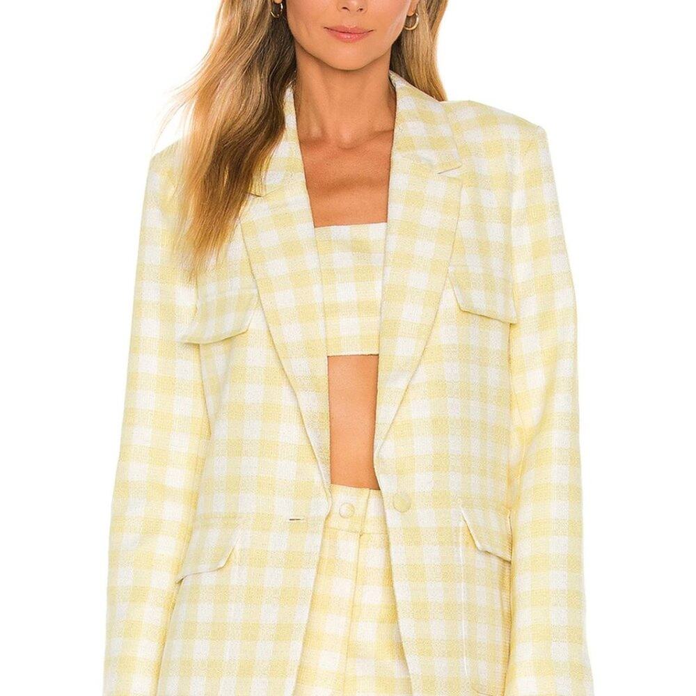 Camila Coelho Revolve Dona Blazer Yellow & White Plaid Size Small NWT